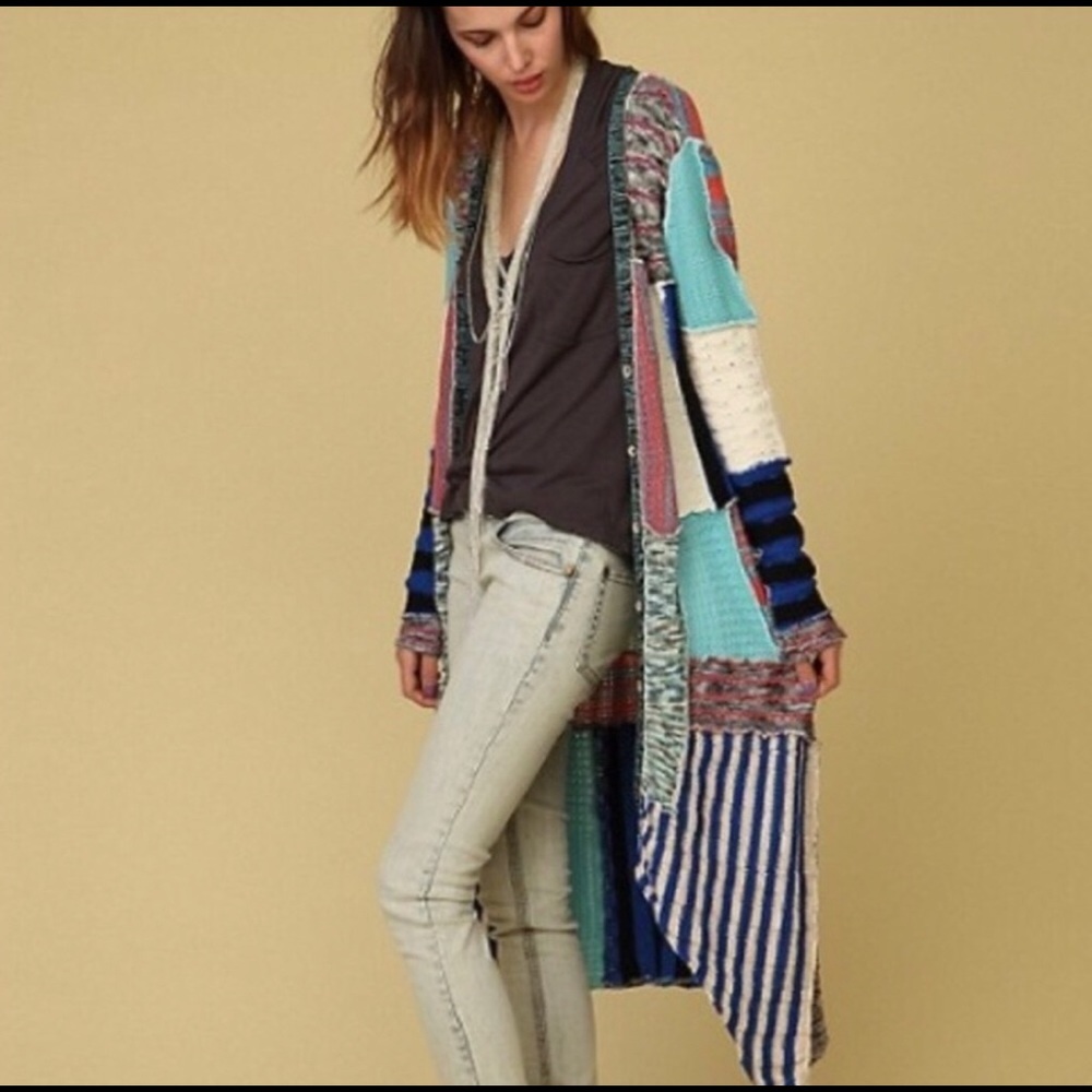 Free People Patchwork Cardigan Duster S EUC